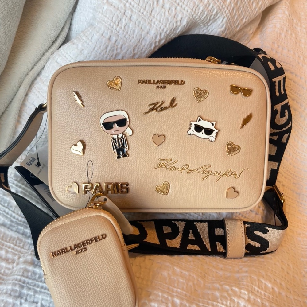 Karl Lagerfeld Cream Crossbody Bag with Gold Details